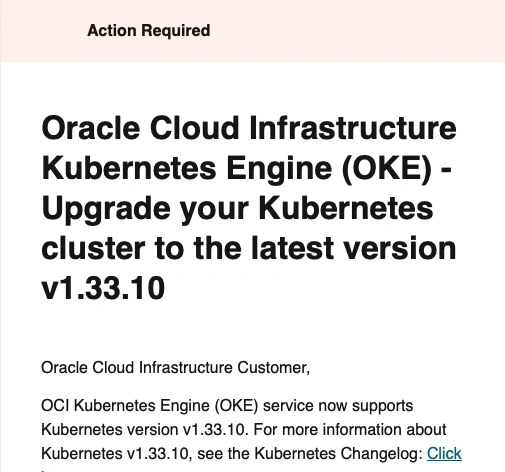 K8s 1.26->1.33. 4 hours clicking "upgrade" in Oracle Cloud.